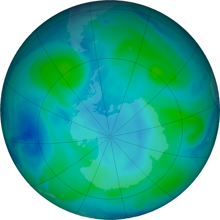 Antarctic ozone map for 08 February 2023